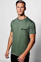 Boohoo Crew Neck T-shirt With Zip Pocket