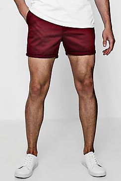 Boohoo Short Length Chino Short In Burgundy