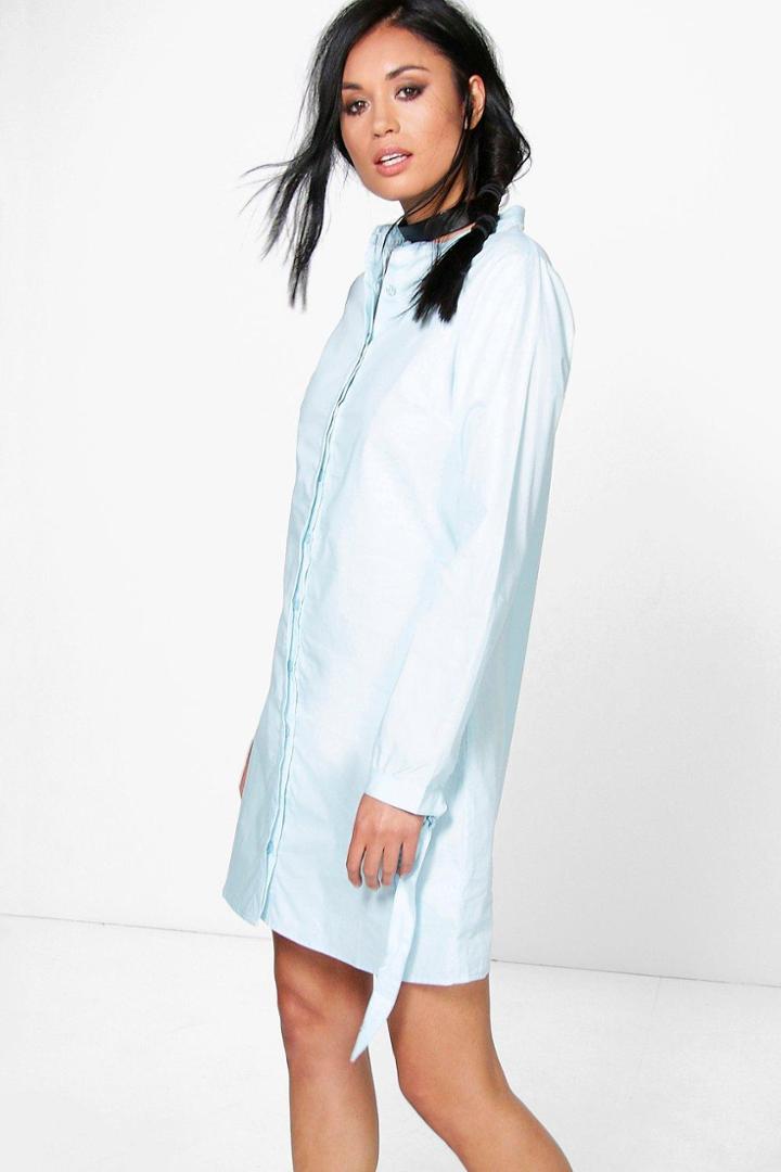 Boohoo Pandora Tie Sleeve Shirt Dress Blue