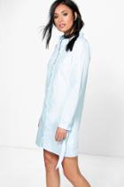 Boohoo Pandora Tie Sleeve Shirt Dress Blue