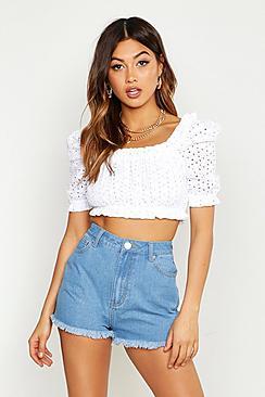 Boohoo High Rise Frayed Hem Mom Shorts