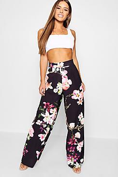 Boohoo Petite Oriental Print Wide Leg Trouser