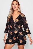 Boohoo Plus Spot & Floral Print Playsuit