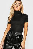 Boohoo Petite Rib Turtle Neck Short Sleeve Top