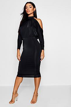 Boohoo Beth Batwing Open Back Bodycon Midi Dress
