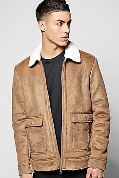 Boohoo Borg Collar Faux Suede Jacket