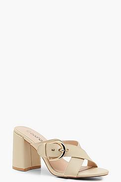 Boohoo Buckle Trim Block Heel Mules