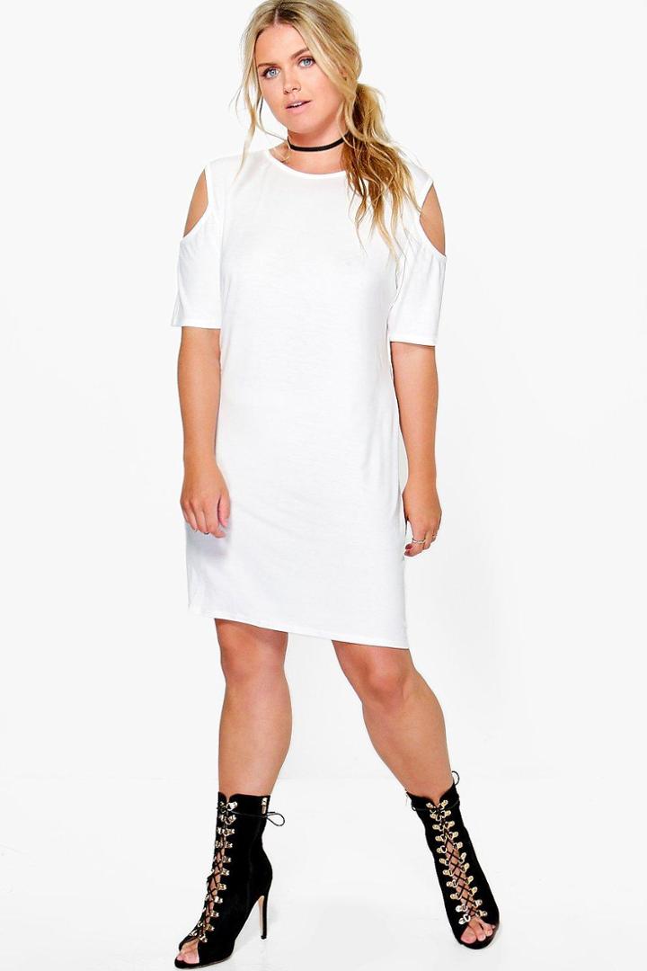 Boohoo Plus Amber Open Shoulder Shift Dress Cream