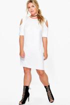 Boohoo Plus Amber Open Shoulder Shift Dress Cream