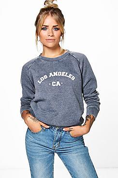 Boohoo Layla City Slogan Washed Sweatshirt