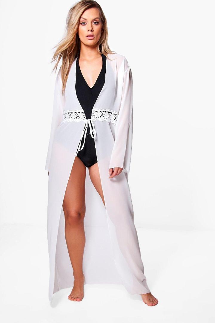 Boohoo Plus Casey Maxi Trim Detail Beach Cover Up Cream