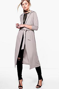 Boohoo Petite Jessica Tie Waist Collar Duster