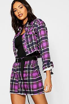 Boohoo Check Denim Mini Skirt