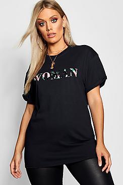 Boohoo Plus Floral Woman Tee