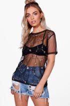 Boohoo Jen Embroidered Mesh T-shirt Black