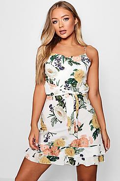 Boohoo Marie Ruffle Hem Tie Back Floral Shift Dress