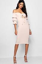 Boohoo Off The Shoulder Tie Front Midi Dress