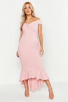 Boohoo Plus Bardot Knot Front Dip Hem Maxi Dress