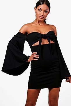 Boohoo Claire Flared Sleeve Bodycon Dress