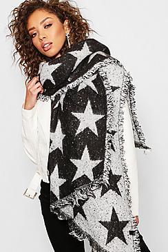 Boohoo Oversized Star Print Woven Scarf