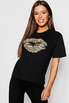 Boohoo Petite Leopard Print Lip T Shirt
