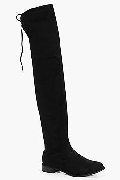 Boohoo Rachel Flat Over The Knee Tie Back Boot