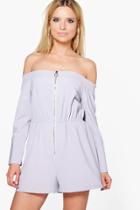 Boohoo Mona Off The Shoulder Flare Sleeve Playsuit Grey