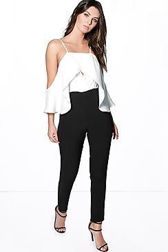 Boohoo Alice Cut Away Shoulder Frill Jumpsuit
