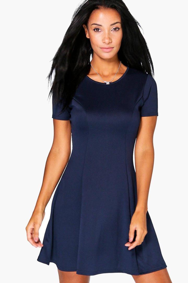 Boohoo Maisie Tailored Skater Dress Navy