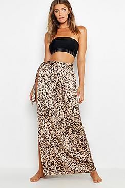 Boohoo Animal Print Maxi Tie Beach Skirt