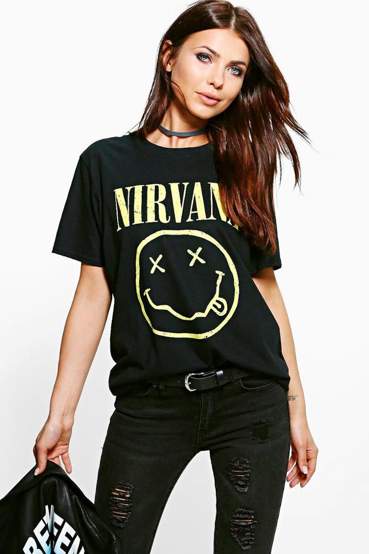 Boohoo Katie Nirvana Licence Print Band T-shirt Black