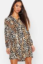 Boohoo Woven Leopard Shirt Shift Dress