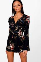 Boohoo Tall Alicia Ruffle Front Floral Playsuit