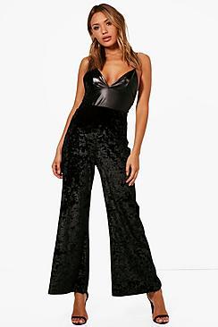 Boohoo Em Crushed Velvet Slouchy Wide Leg Trousers