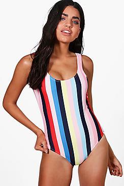 Boohoo Singapore Pinstripe Scoop Swimsuit