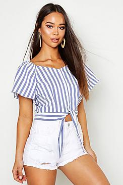 Boohoo Woven Stripe Peasant Blouse