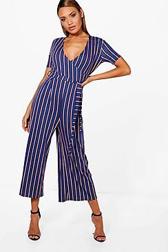 Boohoo Annabel Strip Wrap Front Culotte Jumpsuit