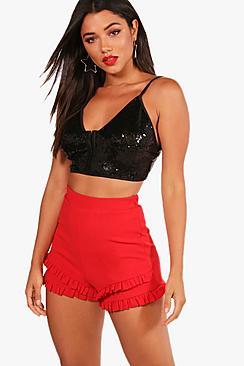 Boohoo Lilliana Double Frill Hem Hot Pants