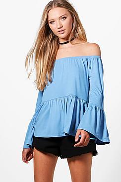 Boohoo Verity Flare Sleeve Peplum Top