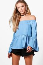 Boohoo Verity Flare Sleeve Peplum Top
