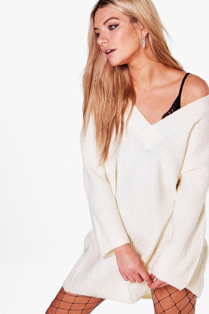 Boohoo Sofia Oversized Jumper Dress White