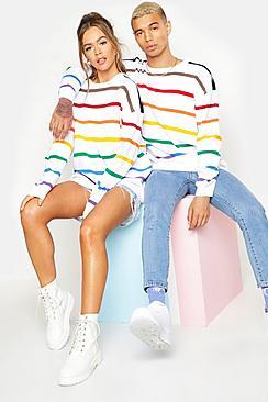 Boohoo Pride Loose Fit Jumper With Rainbow Stripes