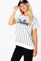 Boohoo Roxy Stripe Slogan Short Sleeve Sweat Shirt Cream