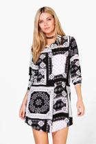 Boohoo Bianca Long Sleeve Paisley Shirt Dress Black