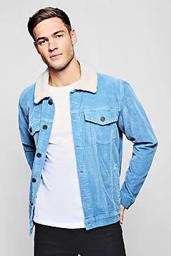 Boohoo Blue Borg Collar Corduroy Jacket