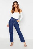 Boohoo Contrast Stitching Belted High Waist Jeans