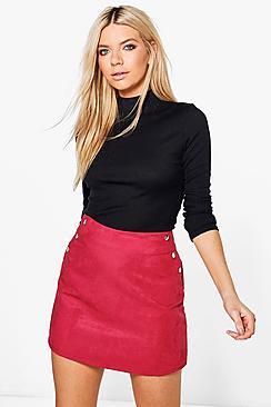 Boohoo Brooke Stud Side Suedette Mini Skirt