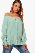 Boohoo Nia Woven Stripe Off The Shoulder Top