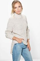 Boohoo Alexis Marl Knit Step Hem Jumper Oatmeal