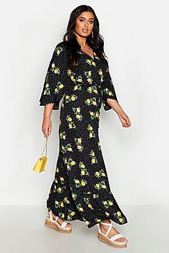 Boohoo Plus Floral Spot Print Button Up Maxi Dress